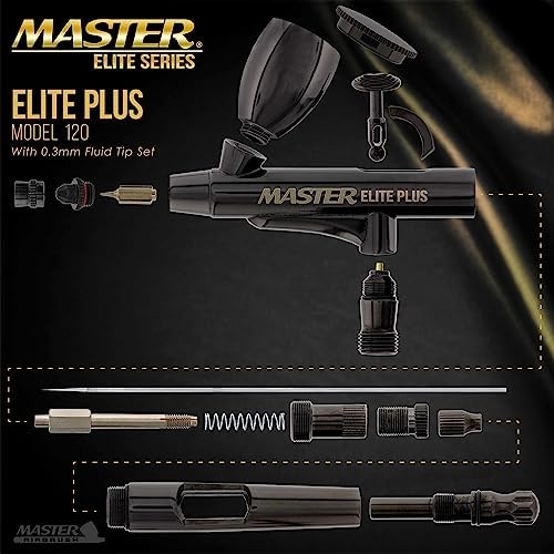 Master Airbrush Cool Runner II Dual Fan Air Compressor System Kit for Artists with Master Elite Plus, 0.3mm Tip, 2 Cups,